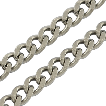 3.28 Feet 304 Stainless Steel Twisted Chains Curb Chain, Unwelded, for Men's Chain Necklace Making, Stainless Steel Color, 6x4x1.2mm