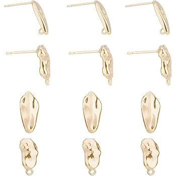 12Pcs 2 Style Brass Stud Earring Findings, with Horizontal Loops and 30Pcs Plastic Ear Nutss, Real 18K Gold Plated, 13.5x6.5mm, Hole: 1.2mm, 16.5x7.5mm, Hole: 1.4mm, Pin: 0.7mm, 6Pcs/style