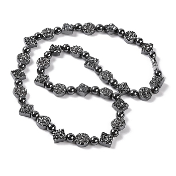 Flat Round & Round & Rhombus Synthetic Non-magnetic Hematite Beaded Necklaces, with Alloy Screw Clasps, 19.69 inch(50cm)