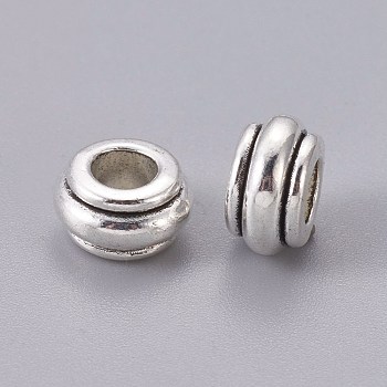 Metal European Beads, Antique Silver, Lead Free & Cadmium Free & Nickel Free, 10mm in diameter, 5.5mm thick, hole: 4.5mm
