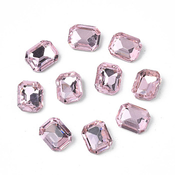 Pointed Back Glass Rhinestone Cabochons, Nail Art Decoration Accessories, Faceted, Mahjong, Pink, 10x8x4mm, about 720pcs/bag