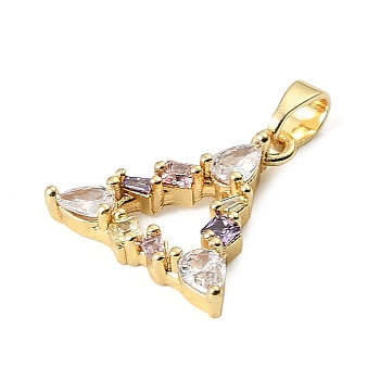 Brass Micro Pave Purple Cubic Zirconia Pendants, Triangle Charms, Golden, 15.5x15.5x3mm, Hole: 4x2mm