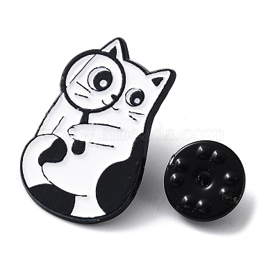 Cartoon Style Cat with Magnifying Glass Enamel Pins(JEWB-Q041-01B)-3