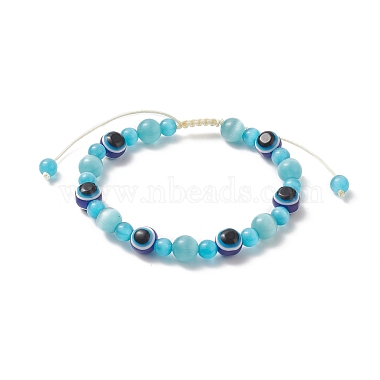 Cat Eye & Resin Evil Eye Braided Bead Bracelet for Women(BJEW-JB09240)-4