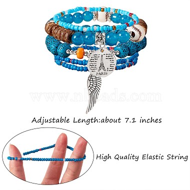 5 pièces 5 style bois et verre graine et acrylique perlé bracelets extensibles sertis de baseball(JB709A)-2