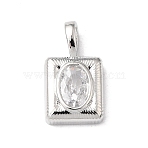 Brass Micro Pave Clear Cubic Zirconia Charms, Rectangle with Oval Charms, Real Platinum Plated, 14x8x4mm, Hole: 4x2mm(KK-N290-10P)