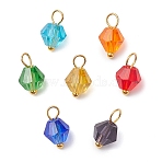 7Pcs Imitation Austrian Crystal Glass Pendants, with Brass Ball Head Pins, Bicone, Golden, 10x6mm, Hole: 2.5mm, 7pcs/set(PALLOY-JF02910-01)