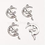 Zinc Alloy Fairy Sprite Charms, Characters Pendants in Fairy Tales, Halloween, Cadmium Free & Nickel Free & Lead Free, Antique Silver, about 25mm long, 14mm wide, 3mm thick, hole: 2mm(PALLOY-A18526-AS-FF)