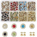 120 Sets 6 Colors Alloy Rhinestones Rivets, with Iron Finding, for Clothes Bag Shoes Leather Craft, Sunflower, Mixed Color, 11x8mm, Pin: 2.5mm(FIND-WR0003-09)