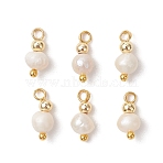 Natural Freshwater Pearl Potato with Brass Beaded Charms, Seashell Color, Golden, 11.5x5.5mm, Hole: 1.6mm(PALLOY-JF04946-01)