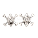 Tibetan Style Alloy Connector Rhinestone Settings, Halloween Skull, Antique Silver, Fit for Rhinestone: 2mm, 28x29x7mm, Hole: 2mm, about 286pcs/1000g(FIND-C094-12AS)