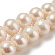 Natural Cultured Freshwater PearlBeads Strands, Round, Floral White, 12~13mm, Hole: 0.8mm, about 35pcs/strand, 15.9 inch(PEAR-K003-12A-01)