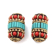 Handmade Indonesia Beads, with Brass and Resin, Barrel, Cyan, 23x14mm, Hole: 1.9mm(FIND-Q106-69A)