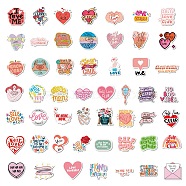 50Pcs Self Love Theme Cartoon English Word Paper Sticker Label Set, Adhesive Label Stickers, for Suitcase & Skateboard & Refigerator Decor, Mixed Color, 23~57x30~61x0.2mm(DIY-G076-04)