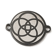 304 Stainless Steel Connector Charms, Flat Round Links with 4-Ring Pattern, Electrophoresis Black, 16x20x1.5mm, Hole: 1.6mm(STAS-A086-07EB)