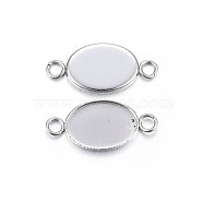 304 Stainless Steel Cabochon Connector Settings, Plain Edge Bezel Cups, Oval, Stainless Steel Color, 21~23x11x1.5mm, Hole: 2~2.5mm, Inner Diameter: 14x10mm(STAS-P210-12P)