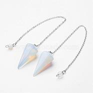 Opalite Hexagonal Pointed Dowsing Pendulums, with Brass Findings, Platinum, Faceted, 230mm, Hole: 1mm(G-D847-05)