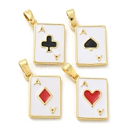 Brass Enamel Pendants, Playing Card Charms, Real 18K Gold Plated, Mixed Color, 17x13x2mm, Hole: 5x2mm(KK-G517-06G)