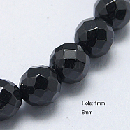 Natural Black Spinel Beads Strands, Faceted, Round, 6mm, Hole: 1mm, about 64pcs/strand, 15.5 inch(G-G213-6mm-36)