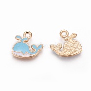 Alloy Enamel Charms, Whale Shape, Light Gold, Light Sky Blue, 12x13x1.5mm, Hole: 1.4mm(PALLOY-F224-11G-02)