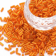 Plated Glass Bugle Beads, Metallic Colours, Dark Orange, 4x2mm, Hole: 1mm, about 14000pcs/Pound(SEED-S046-01A-29)