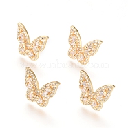 Brass Micro Pave Clear Cubic Zirconia Stud Earrings, Long-Lasting Plated, Butterfly, Golden, 13.5x16mm, Pin: 0.9mm(EJEW-L224-44G)