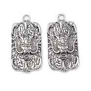 Alloy Pendants, Lead Free & Cadmium Free, Rectangle with Dragon Pattern, Antique Silver, 48x24x4mm, Hole: 3.8mm(PALLOY-O107-13AS)
