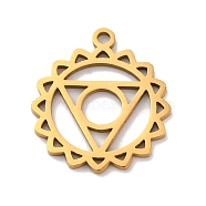 304 Stainless Steel Pendants, Laser Cut, Chakra Charm, Real 18K Gold Plated, Vishuddha, 19.5x17.5x0.95mm, Hole: 1.5mm(STAS-M072-01H)