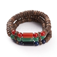Stretch Beaded Bracelets Sets, with Natural & Synthetic Gemstone Beads and Coconut Shell Beads, Column & Round, Inner Diameter: 2-1/8~2-1/8 inch(5.3~5.5cm), 3pcs/set(BJEW-JB05871)