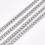 304 Stainless Steel Wheat Chains, Foxtail Chain, Unwelded, Stainless Steel Color, 3.5x2x0.7mm(STAS-P197-063P)