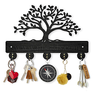 Wood & Iron Wall Mounted Hook Hangers, Decorative Organizer Rack, with 2Pcs Screws, 5 Hooks for Bag Clothes Key Scarf Hanging Holder, Tree of Life, 200x300x7mm.(HJEW-WH0055-035)