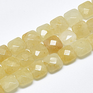 Chapelets de perles en jade topaze naturelle, facette, carrée, 8~8.5x8~8.5x5mm, trou: 1mm, environ 25 pcs/chapelet, 8.0''(G-S357-D01-12)
