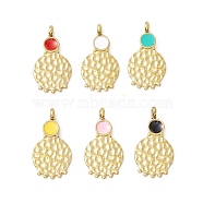Vacuum Plating 304 Stainless Steel Enamel Pendants, Light Gold, Flat Round, Mixed Color, 22.5x12x4mm, Hole: 2.4mm(STAS-G255-07G)