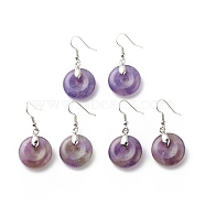 Natural Amethyst Donut Dangle Earrings, Platinum Plated Brass Jewelry for Women, Cadmium Free & Lead Free, 41mm, Pin: 0.6mm(EJEW-G300-01P-03)