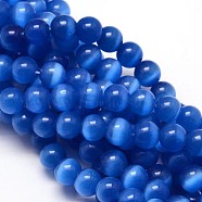 Cat Eye Beads Strands, Round, Blue, 10mm, Hole: 1.5mm, about 40pcs/strand, 15.5 inch(X-CE-M011-10mm-10)