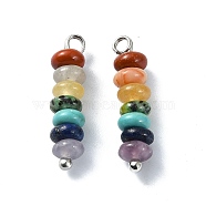 7 Chakra Gemstone Beaded Pendants, Rondelle Charms with Brass Findings, Mixed Dyed and Undyed, Platinum, 20x5mm, Hole: 1.8mm(PALLOY-JF02527-01)