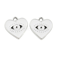 UV Plating Alloy Enamel Pendants, Heart with Eye Charm, Platinum, 17x16x1.5mm, Hole: 2mm(ALRI-C009-13P)