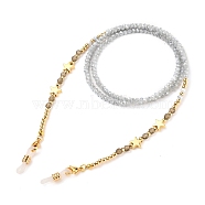 Eyeglasses Chains, Neck Strap for Eyeglasses, with Glass Brass, Brass Beads, 304 Stainless Steel Lobster Claw Clasps and Rubber Loop Ends, Golden, Star, Gray, 28.15 inch(71.5cm)(AJEW-EH00251-05)