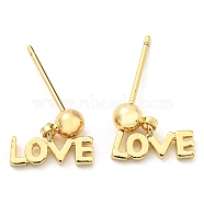 Rack Plating Brass Word Love Dangle Stud Earrings, Cadmium Free & Lead Free, Long-Lasting Plated, Real 18K Gold Plated, 10x11mm(KK-C026-18G)