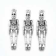 Tibetan Style Alloy Pendants, Lead Free & Cadmium Free, Skeleton, Antique Silver, 39x9.5x2.5mm, Hole: 1.5mm(X-TIBE-S323-056AS-RS)