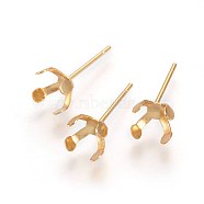 304 Stainless Steel Stud Earring Findings, Prong Earring Settings, Golden, 15x6.5mm, Inner Diameter: 6mm, Pin: 0.7mm(STAS-L219-03B-G)