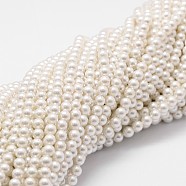 Natural Shell Pearl Beads Strands, Grade A, Polished, Round, White, 6mm, Hole: 1mm, about 63pcs/strand, 15.70''(39.88cm)(BSHE-L025-01-6mm)