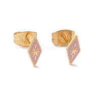 Enamel Rhombus with Star Stud Earrings with 316L Surgical Stainless Steel Pins, Gold Plated 304 Stainless Steel Jewelry for Women, Thistle, 8.5x4mm, Pin: 0.7mm(EJEW-P204-02G-01)