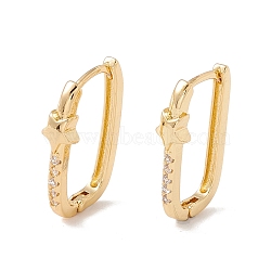Clear Cubic Zirconia Star Hoop Earrings, Brass Jewelry for Women, Cadmium Free & Lead Free, Real 18K Gold Plated, 20x12x4.5mm, Pin: 0.9mm(EJEW-G296-03G)