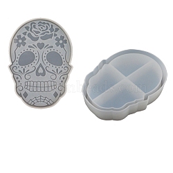 Sugar Skull DIY Food Grade Silicone Storage Box Molds, Resin Casting Molds, for UV Resin, Epoxy Resin Craft Making, White, 170~180x120~130x40mm(SIMO-PW0015-32)