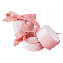 Round Velvet Ring Boxes, Finger Ring Gift Case with Ribbon, for Wedding, Engagement, Pink, 5.4x5.9cm, Inner Diameter: 4.85x2.4cm(CON-WH0087-86)