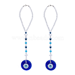 2Pcs Blue Lampwork Evil Eye Car Hanging Ornament, with Glass Beaded for Car Rear View Mirror Decorations, Dark Slate Blue, 270mm(HJEW-DC0001-13)