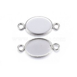 304 Stainless Steel Cabochon Connector Settings, Plain Edge Bezel Cups, Oval, Stainless Steel Color, 23x11x1.5mm, Hole: 2.5mm; Inner Diameter: 14x10mm(STAS-P210-12P)