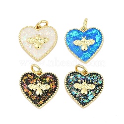 Brass Pendants, with Synthetic Opal, Long-Lasting Plated, Rack Plating, Lead Free & Cadmium Free, Heart, Mixed Color, Real 18K Gold Plated, 14x14x3mm, Hole: 3.2mm(KK-I723-05G)