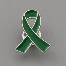 Awareness Ribbon Zinc Alloy Enamel Pins, for Clothes, Platinum, Green, 26x21mm(JEWB-WH0021-62D)